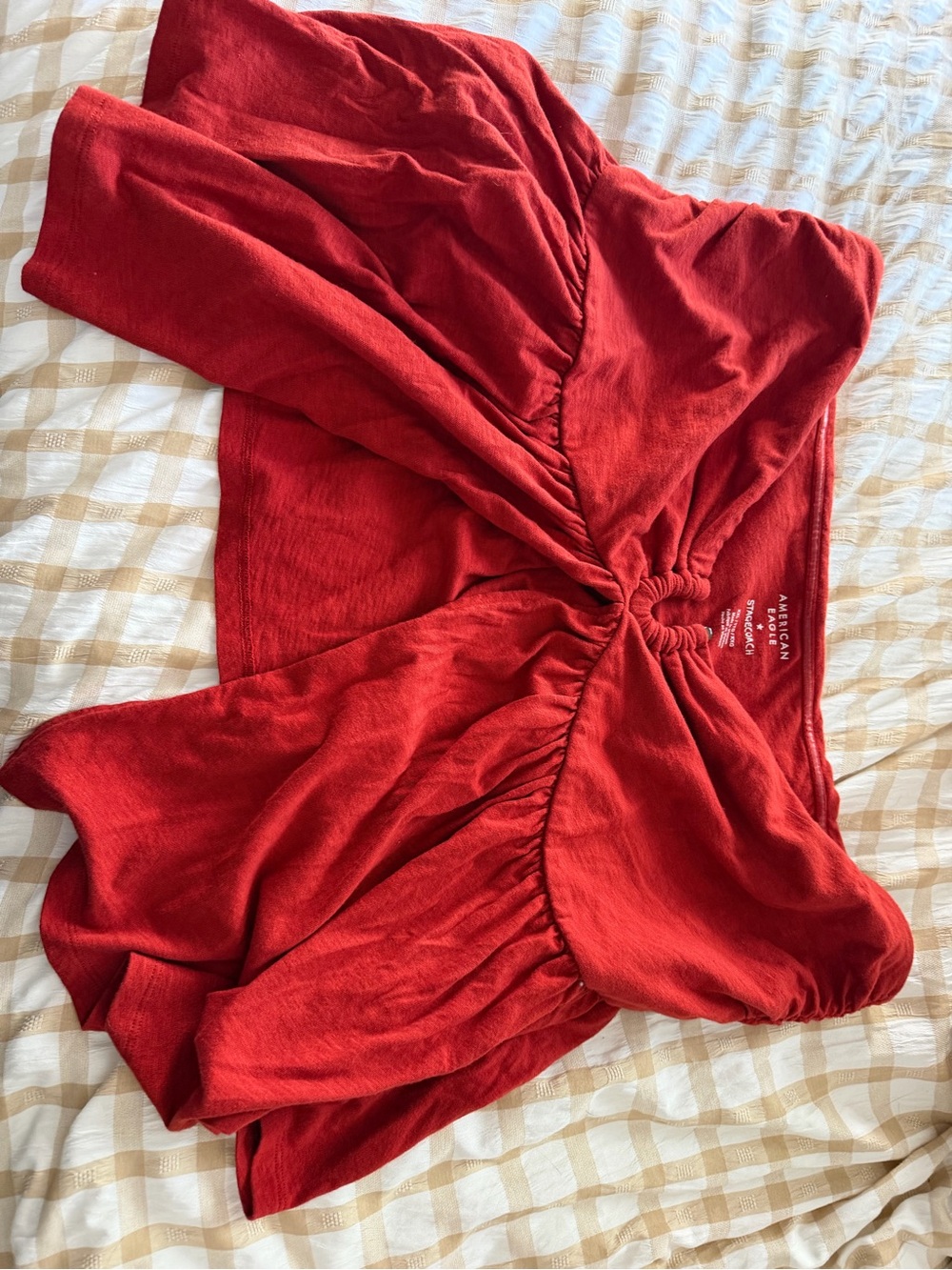 American Eagle Outfitters Red Off-Shoulder Ruched Bandeau Top